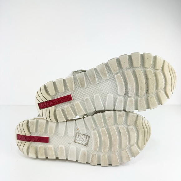 PRADA Platform Linea Rossa Saffiano Upper Cork Bottom Sandals - Picture 9 of 9